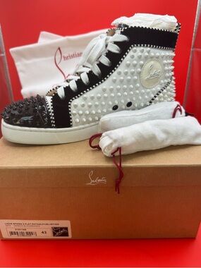 Christian Louboutin Louis Spikes 2 Flat High Top Sneaker Black/Bianco Size 10